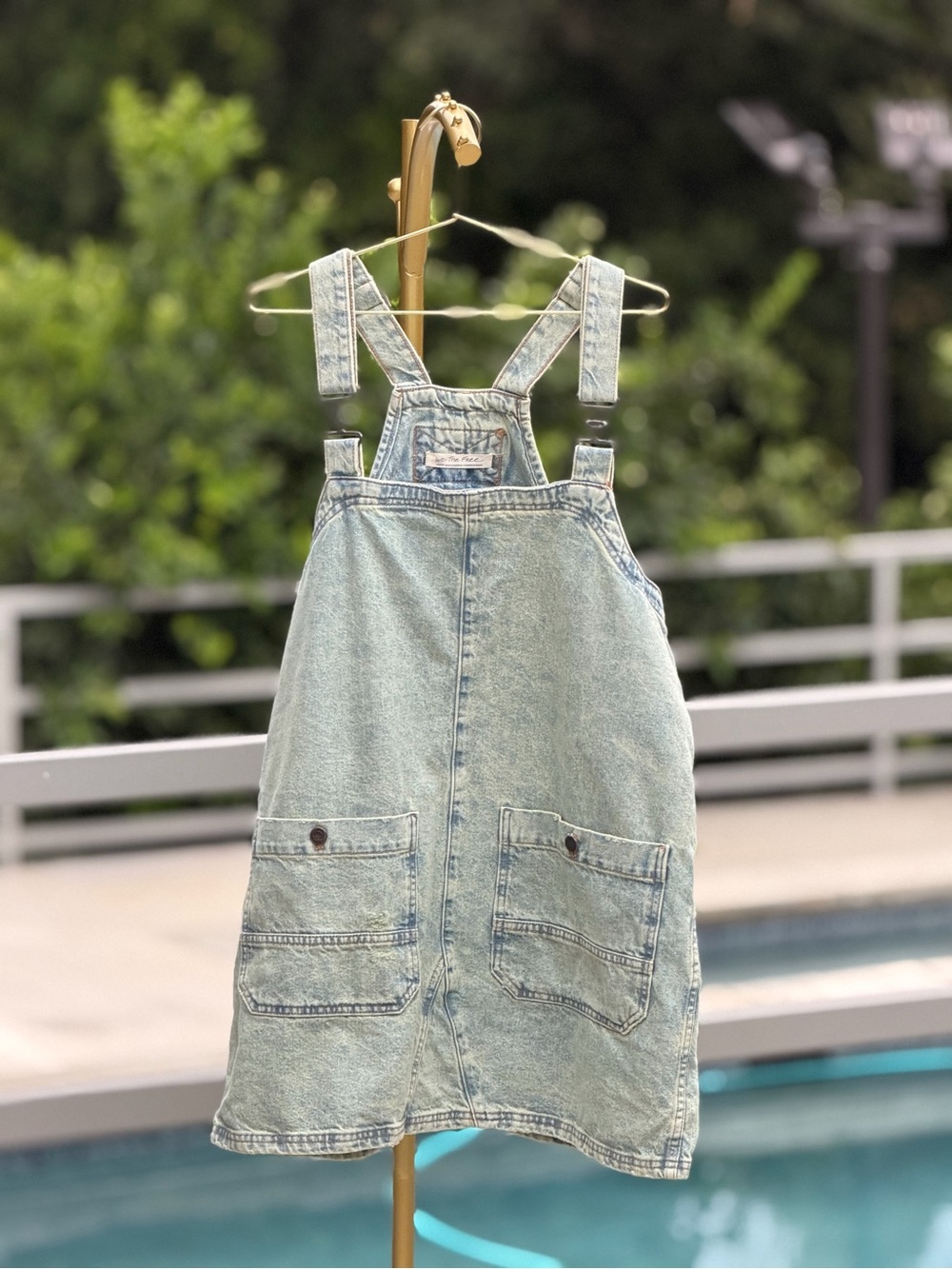 We The Free Light Wash Denim Overall Dress - Pale Blue